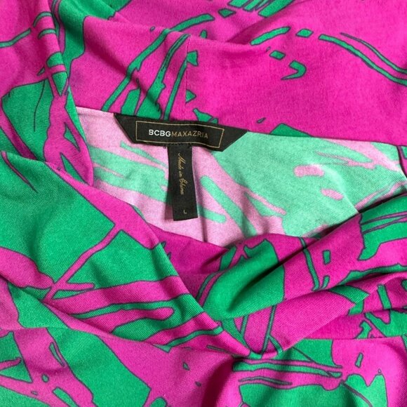 BCBGMAXAZRIA Cowl Neck Abstract Print Mini Dress | Size L - Picture 11 of 12
